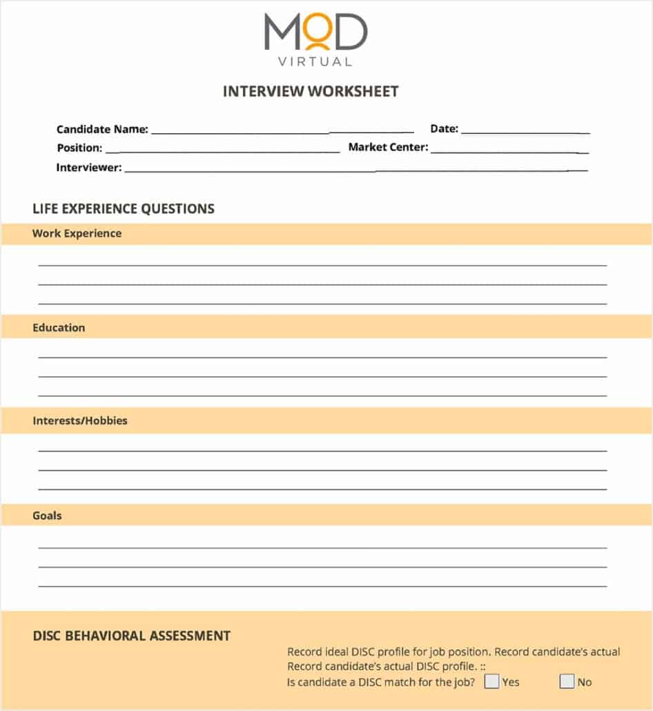 Candidate Interview Worksheet