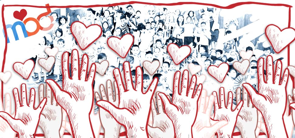 illustration of a set of hands reaching up for hearts myoutdesk logo