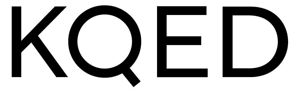 The image shows the black, bold letters KQED in a simple, modern sans-serif font on a white background, often featured in case studies about minimalist design.